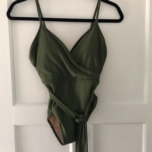 Jcrew NWT size 4 faux wrap swimsuit. Olive green.